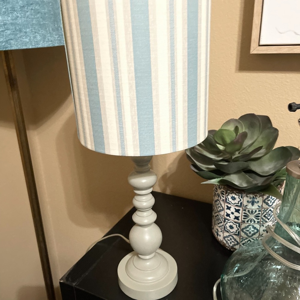 Striped Blue and White Table Lamp